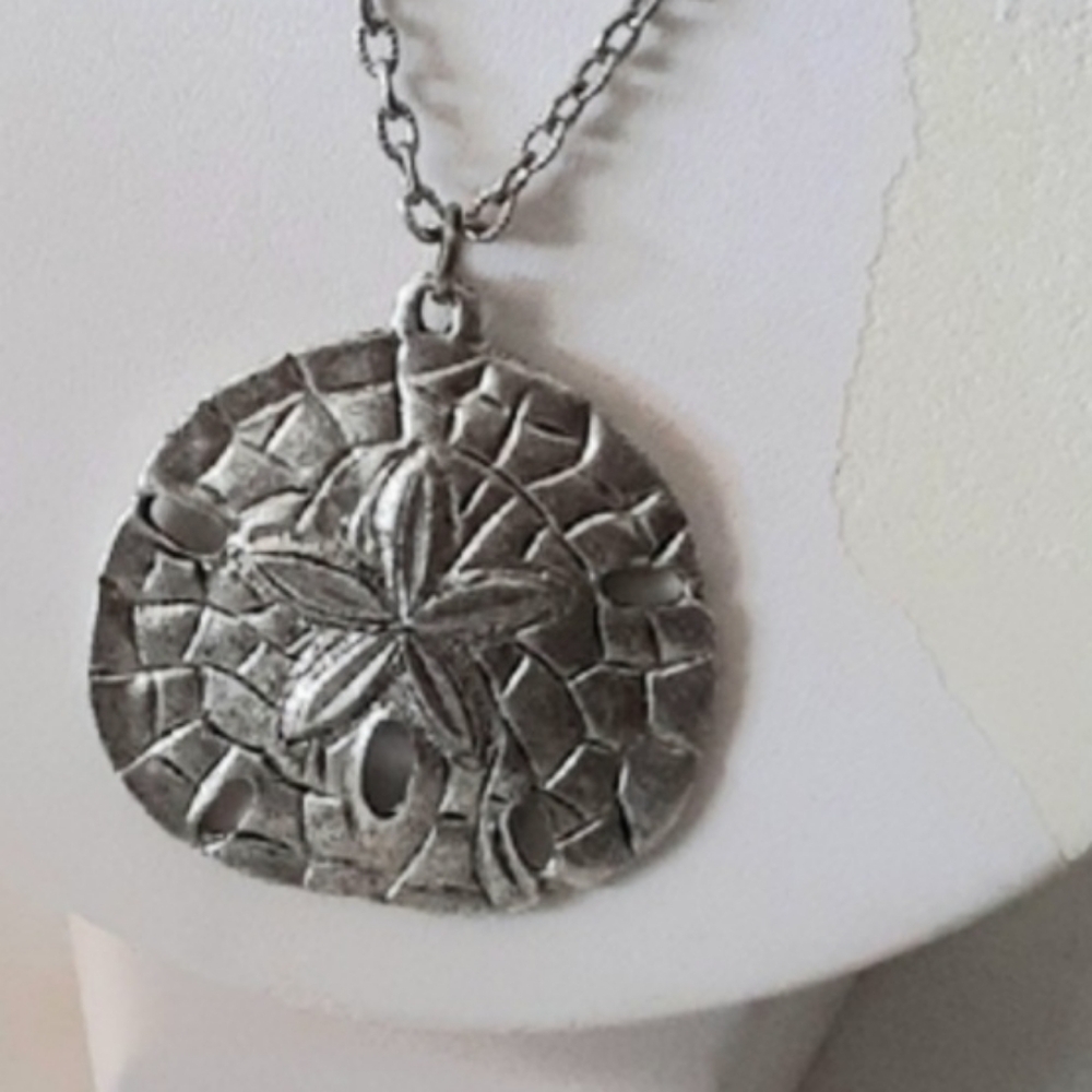 Pewter Sand Dollar Pendant Necklace -